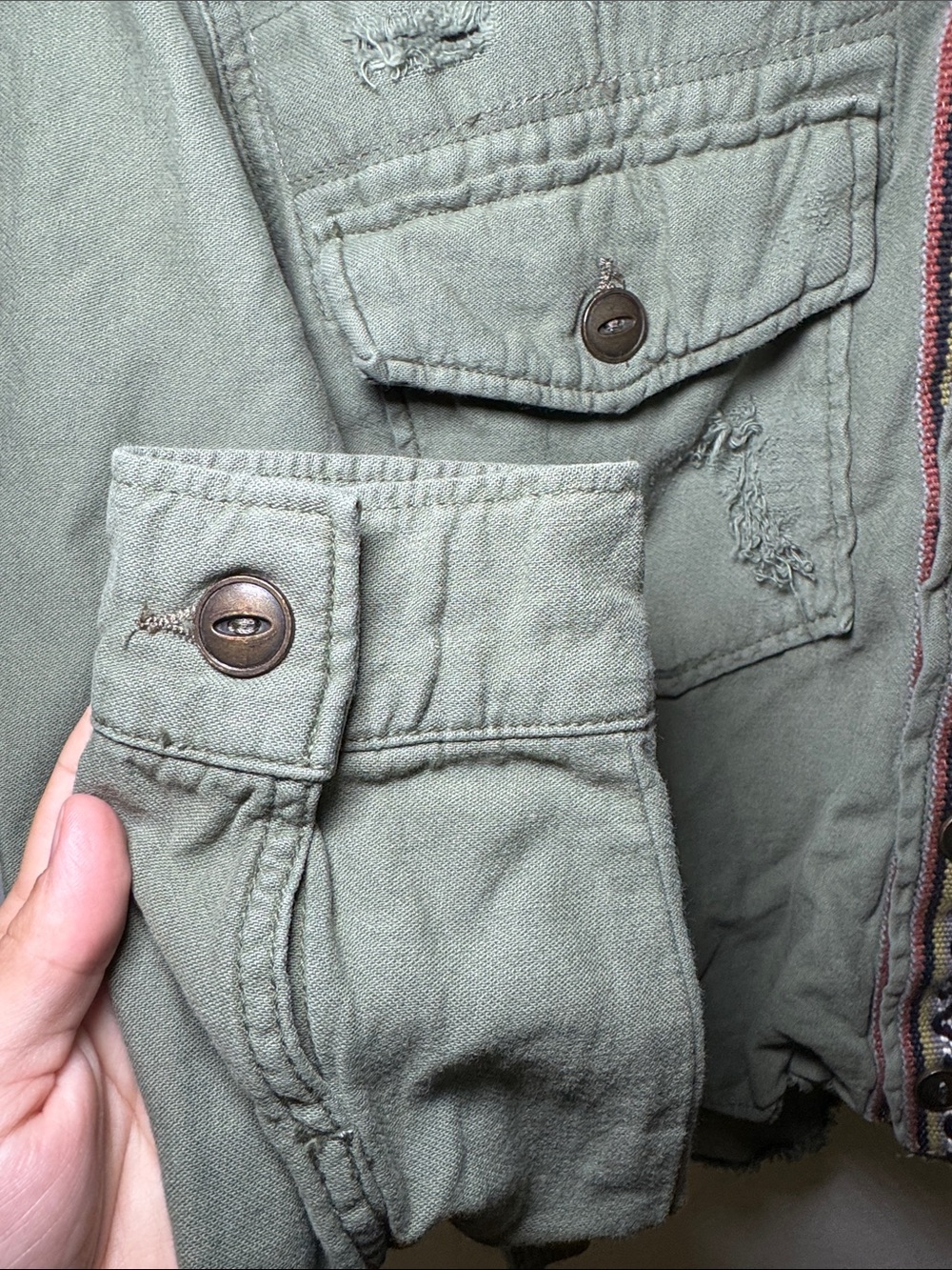 Free people Olive Green Hooded Jacket with Embroidered Trim size S - Picture 8 of 9